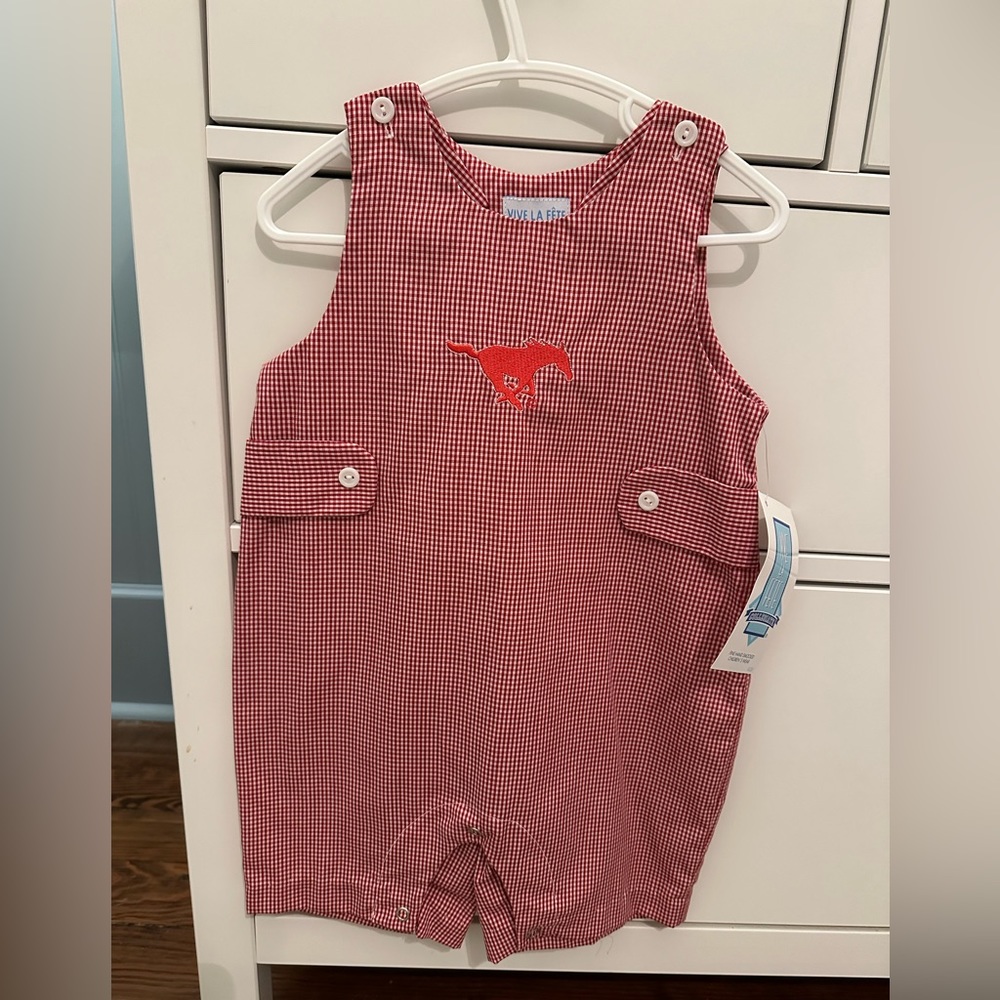 Vive La Fête SMU Mustangs Embroidered Red Gingham Jon Jon
